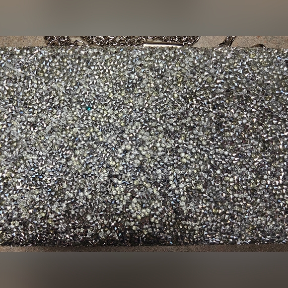 Sondra Roberts Silver Rhinestone Shimmer Clutch Shoulder Bag Cocktail Evening - Picture 10 of 14